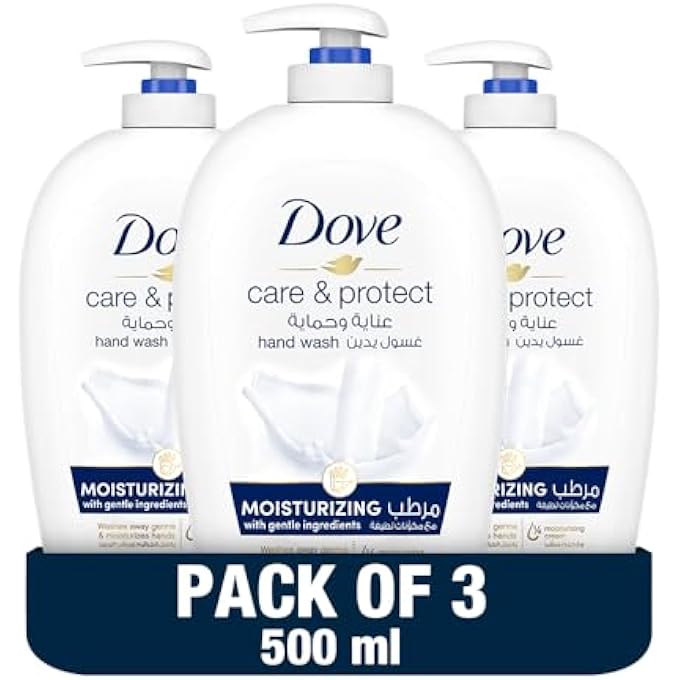 Dove CARE & PROTECT MOISTURISING HAND WASH, 100% SENSITIVE SKIN FRIENDLY, ORIGINAL, WITH  MOISTURISING CREAM, 500ML X 3 - Image 1
